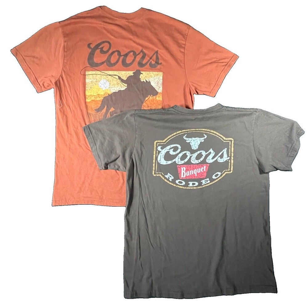 Coors Beer Graphic T-Shirt Lot of 2 Orange Brown